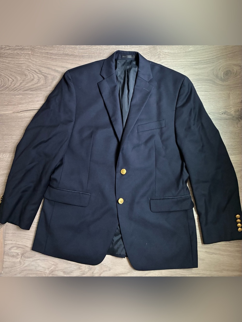 Lauren Ralph Lauren Men's Navy Wool Blazer 40S 2-Button Notch Gold